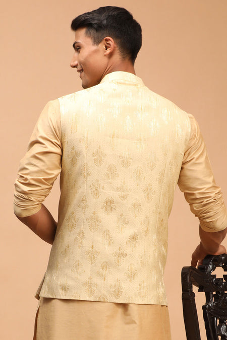 VASTRAMAY Baap Beta Jacquard Silk Double Flap Pocket Jacket Set